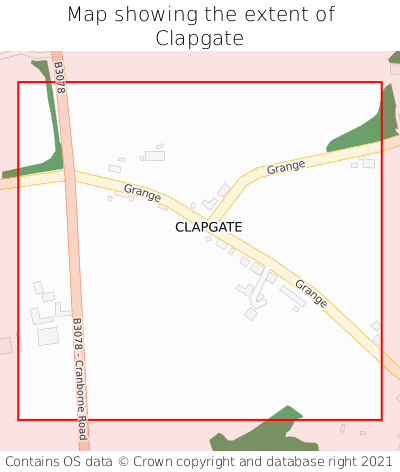 Map showing extent of Clapgate as bounding box