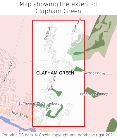Map showing extent of Clapham Green as bounding box