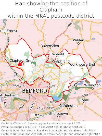 Map showing location of Clapham within MK41