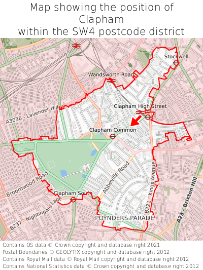 Map showing location of Clapham within SW4