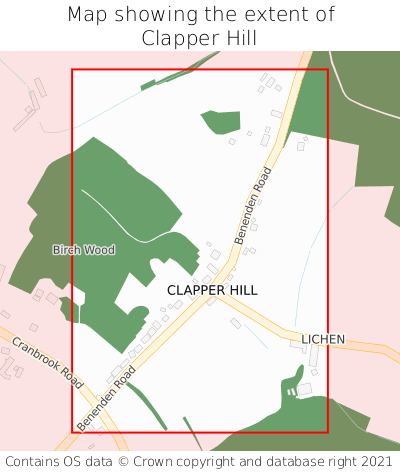 Map showing extent of Clapper Hill as bounding box