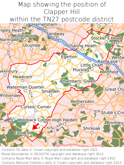 Map showing location of Clapper Hill within TN27