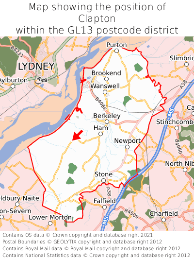 Map showing location of Clapton within GL13