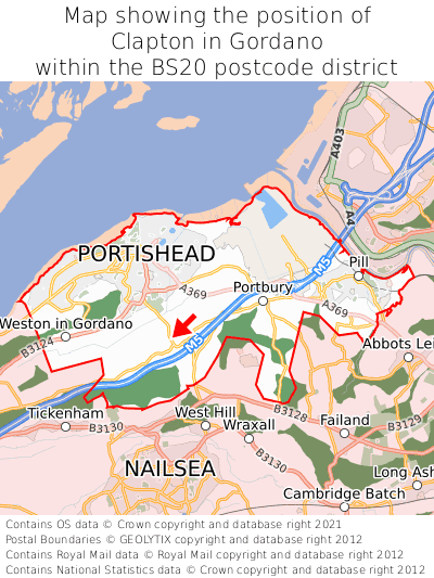 Map showing location of Clapton in Gordano within BS20