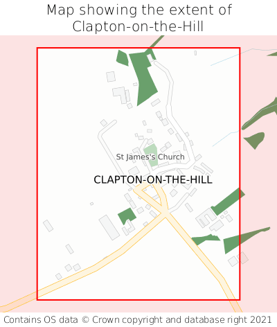 Map showing extent of Clapton-on-the-Hill as bounding box