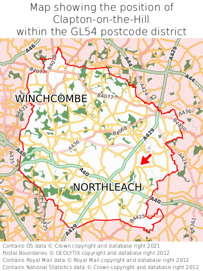 Map showing location of Clapton-on-the-Hill within GL54