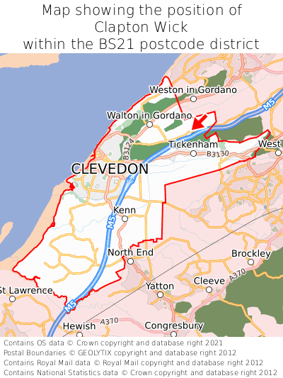 Map showing location of Clapton Wick within BS21