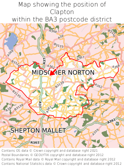 Map showing location of Clapton within BA3