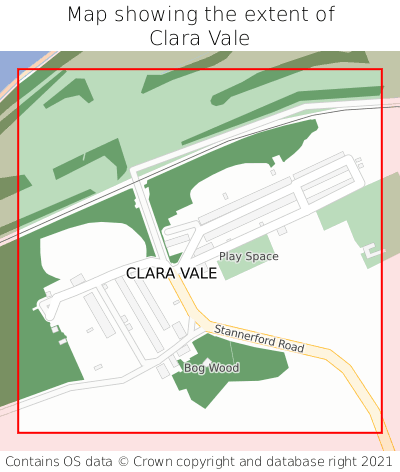 Map showing extent of Clara Vale as bounding box