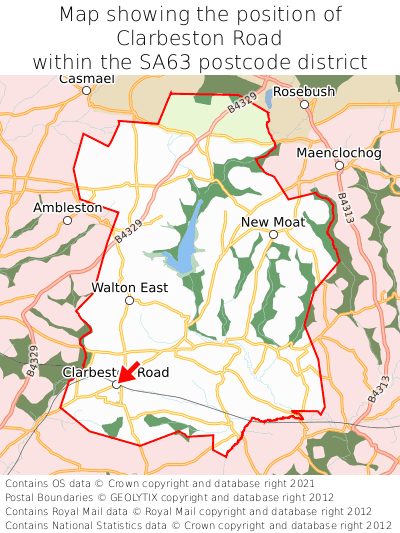 Map showing location of Clarbeston Road within SA63