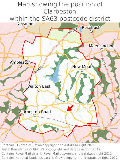 Map showing location of Clarbeston within SA63