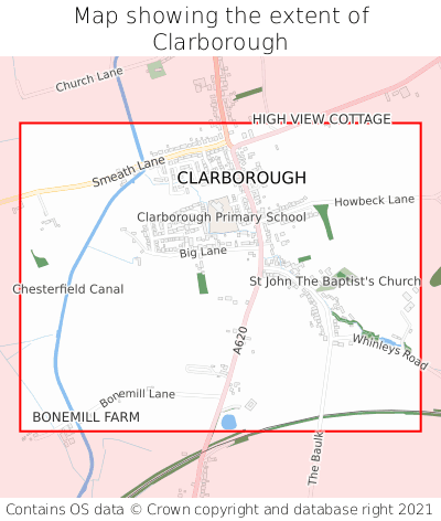 Map showing extent of Clarborough as bounding box