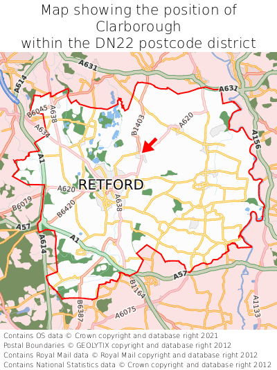 Map showing location of Clarborough within DN22