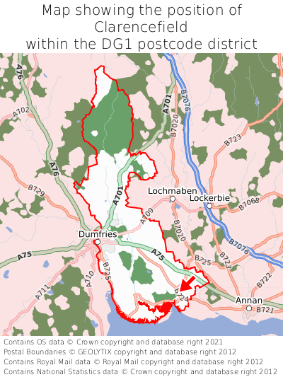 Map showing location of Clarencefield within DG1