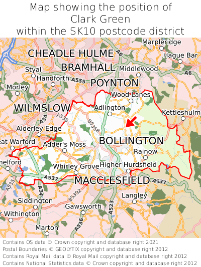 Map showing location of Clark Green within SK10