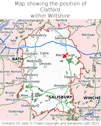 Map showing location of Clatford within Wiltshire
