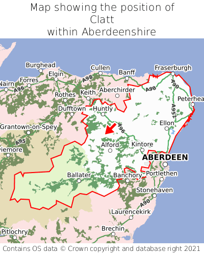 Map showing location of Clatt within Aberdeenshire