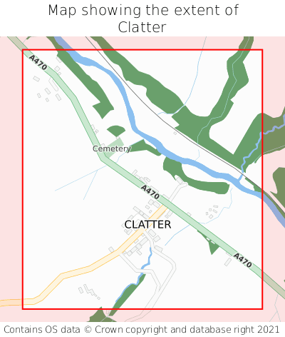 Map showing extent of Clatter as bounding box