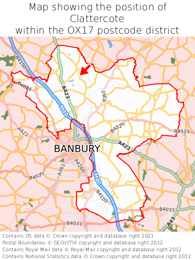 Map showing location of Clattercote within OX17