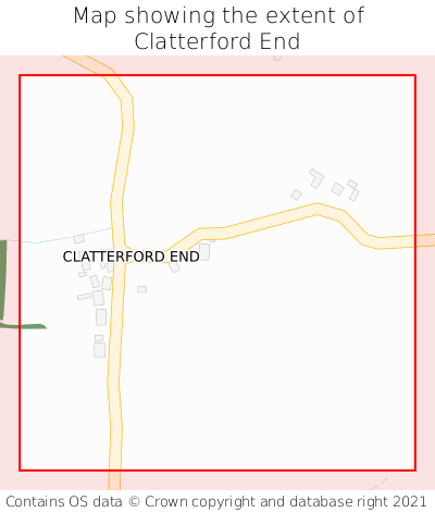 Map showing extent of Clatterford End as bounding box