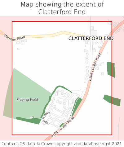 Map showing extent of Clatterford End as bounding box