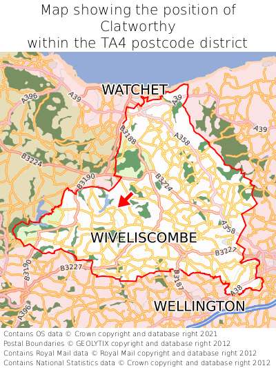 Map showing location of Clatworthy within TA4