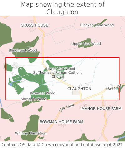 Map showing extent of Claughton as bounding box
