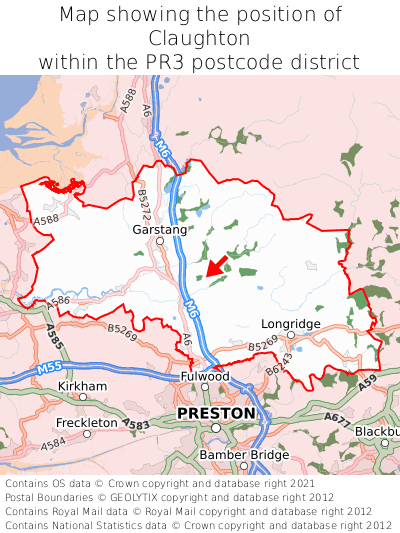 Map showing location of Claughton within PR3