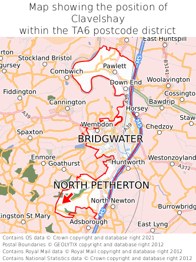 Map showing location of Clavelshay within TA6