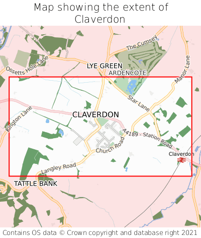 Map showing extent of Claverdon as bounding box