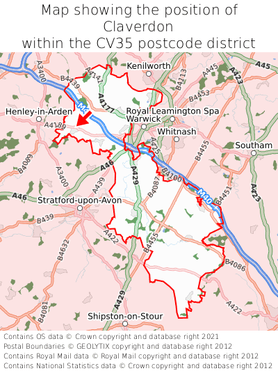 Map showing location of Claverdon within CV35