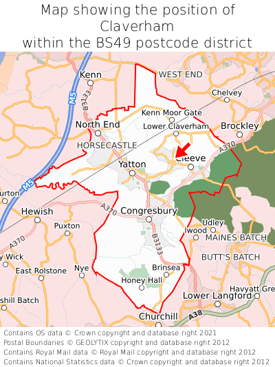 Map showing location of Claverham within BS49