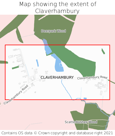 Map showing extent of Claverhambury as bounding box
