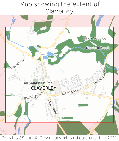 Map showing extent of Claverley as bounding box