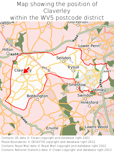 Map showing location of Claverley within WV5