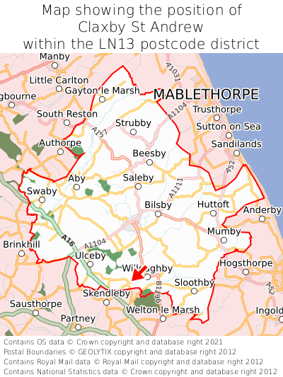 Map showing location of Claxby St Andrew within LN13