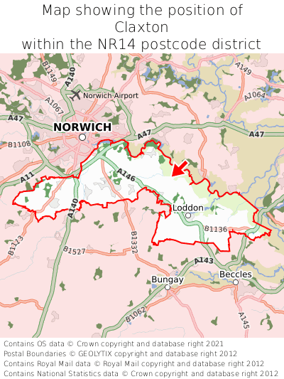 Map showing location of Claxton within NR14