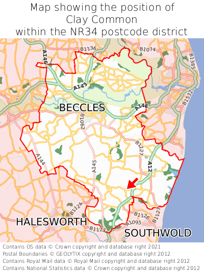 Map showing location of Clay Common within NR34