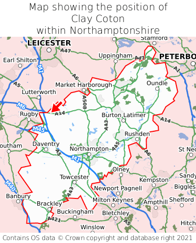 Map showing location of Clay Coton within Northamptonshire