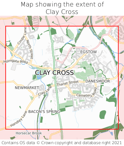 Map showing extent of Clay Cross as bounding box