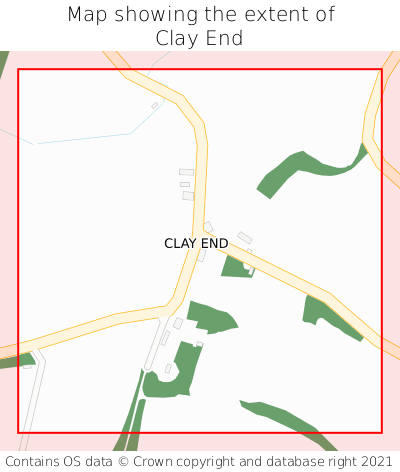 Map showing extent of Clay End as bounding box