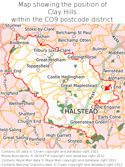 Map showing location of Clay Hills within CO9