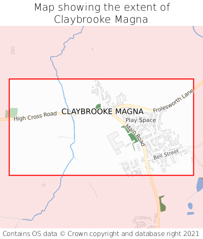 Map showing extent of Claybrooke Magna as bounding box