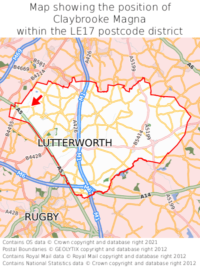 Map showing location of Claybrooke Magna within LE17