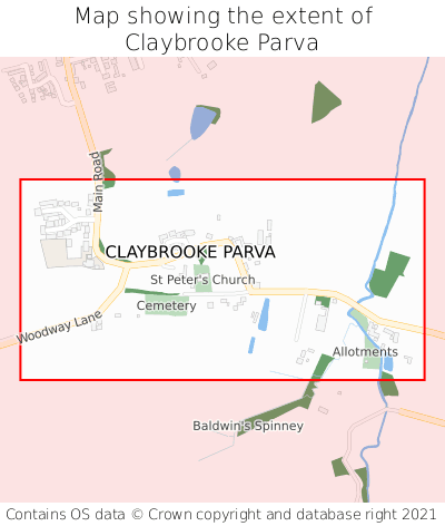 Map showing extent of Claybrooke Parva as bounding box