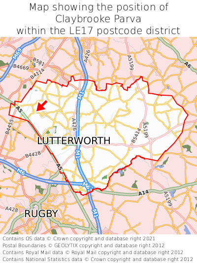 Map showing location of Claybrooke Parva within LE17