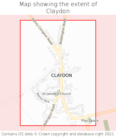 Map showing extent of Claydon as bounding box
