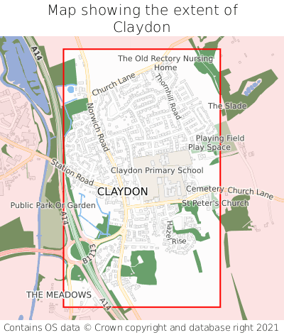 Map showing extent of Claydon as bounding box