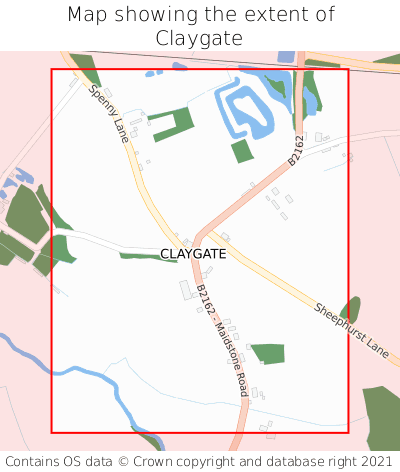 Map showing extent of Claygate as bounding box