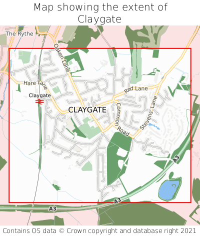 Map showing extent of Claygate as bounding box